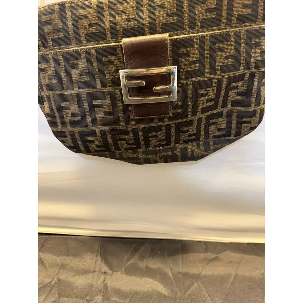 Vintage Fendi Zucca FF Monogram Canvas Leather Baguette Shoulder Bag Italy - Picture 4 of 15
